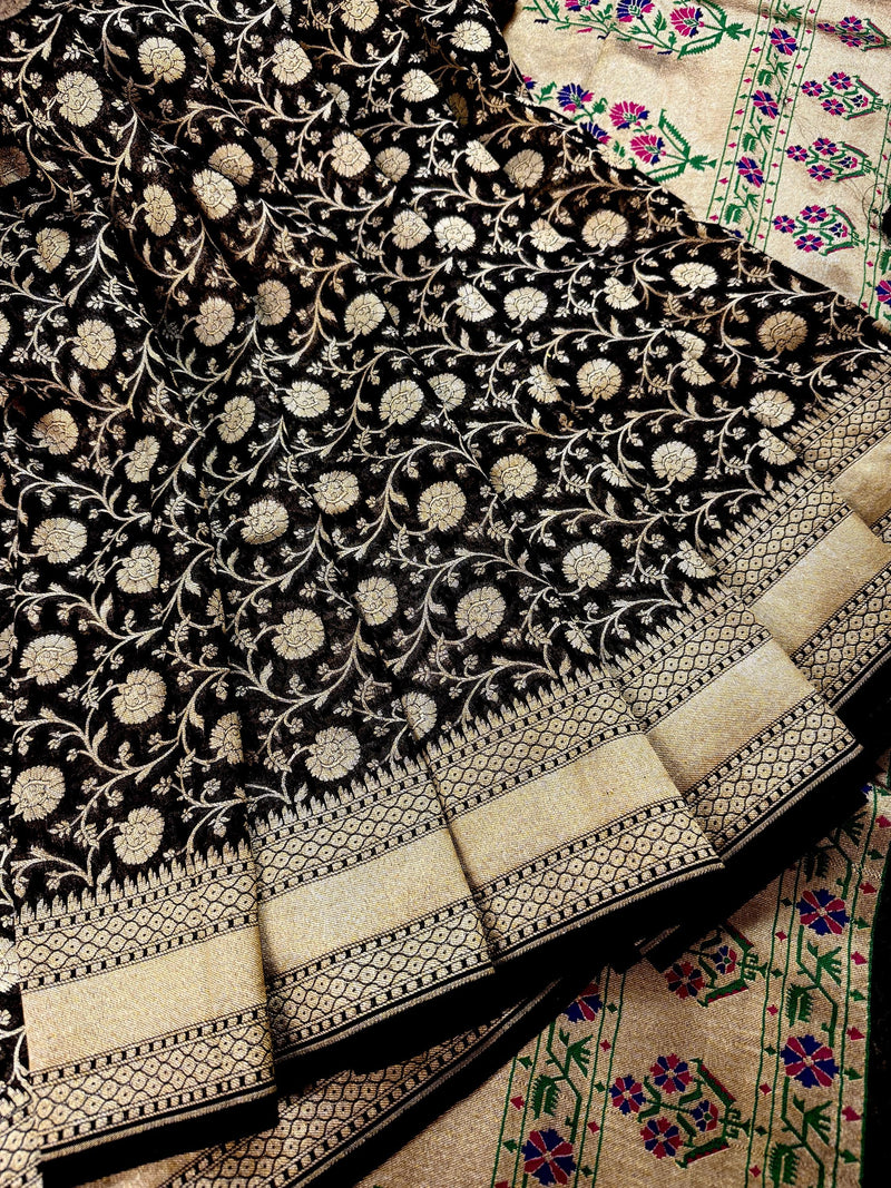 Black Color Khaddi Georgette Silk saree — Kaash Collection