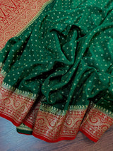 Green and Red Pure Crepe Silk saree — Kaash Collection