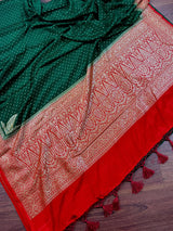 Green and Red Pure Crepe Silk saree — Kaash Collection