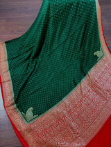 Green and Red Pure Crepe Silk saree — Kaash Collection