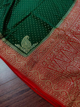 Green and Red Pure Crepe Silk saree — Kaash Collection