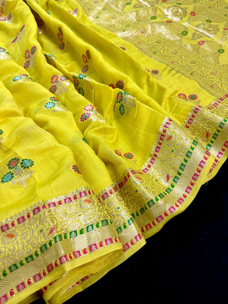 Lemon Pure Dupion Silk saree — Kaash Collection