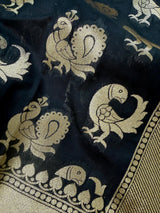 Black Banarasi Silk saree with Handloom — Kaash Collection
