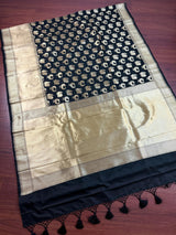 Black Banarasi Silk saree with Handloom — Kaash Collection