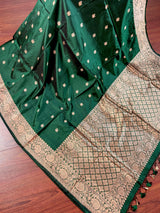 Bottle Green Color Pure Katan Silk saree — Kaash Collection