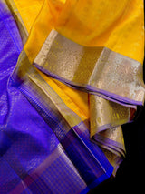 Yellow and Purple Pure Kanjivaram Silk saree — Kaash Collection