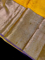 Yellow and Purple Pure Kanjivaram Silk saree — Kaash Collection