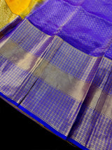 Yellow and Purple Pure Kanjivaram Silk saree — Kaash Collection
