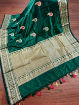 Bottle Green Pure Katan Silk saree — Kaash Collection