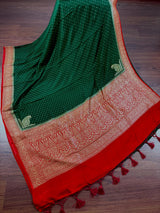 Green and Red Pure Crepe Silk saree — Kaash Collection