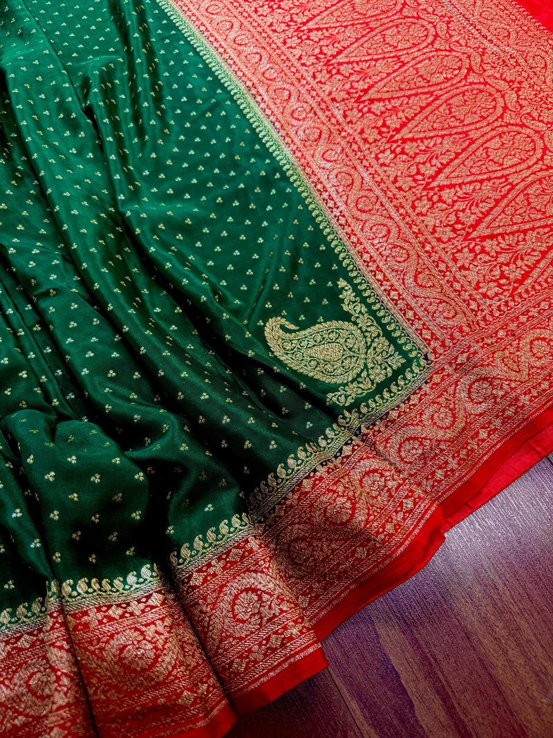 Green and Red Pure Crepe Silk saree — Kaash Collection