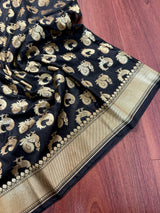 Black Banarasi Silk saree with Handloom — Kaash Collection