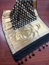 Black Banarasi Silk saree with Handloom — Kaash Collection