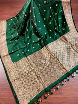 Bottle Green Color Pure Katan Silk saree — Kaash Collection