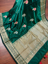 Bottle Green Pure Katan Silk saree — Kaash Collection