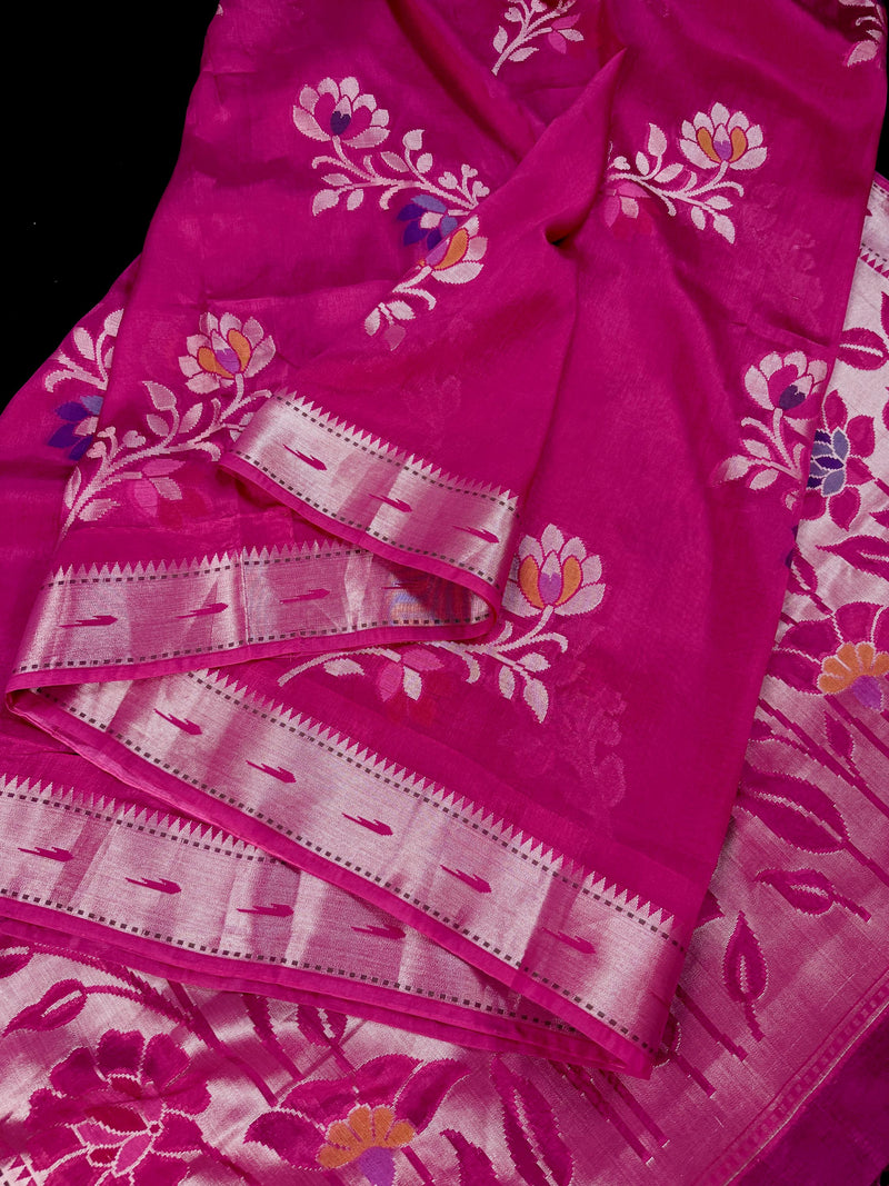 Rani Pink Raw Mango Silk saree — Kaash Collection