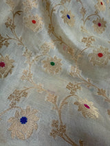 Ivory Cream Banarasi Pure Tussar Silk Saree - Kaash