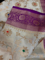 Ivory Cream Banarasi Pure Tussar Silk Saree - Kaash