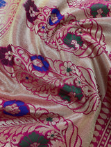 Ivory Cream Banarasi Silk Saree with Hot Pink combination - Kaash
