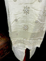 Ivory Cream Color Designer Readymade 3pcs Salwar Kameez for Women with Handwork Work, Pearl, Stone, Artificial Mirror and Sequin Work - Kaash