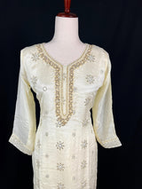 Ivory Cream Color Designer Readymade 3pcs Salwar Kameez for Women with Handwork Work, Pearl, Stone, Artificial Mirror and Sequin Work - Kaash