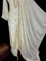 Ivory Cream Color Designer Readymade 3pcs Salwar Kameez for Women with Handwork Work, Pearl, Stone, Artificial Mirror and Sequin Work - Kaash