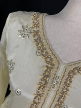 Ivory Cream Color Designer Readymade 3pcs Salwar Kameez for Women with Handwork Work, Pearl, Stone, Artificial Mirror and Sequin Work - Kaash