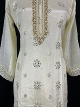 Ivory Cream Color Designer Readymade 3pcs Salwar Kameez for Women with Handwork Work, Pearl, Stone, Artificial Mirror and Sequin Work - Kaash