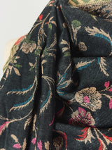 Charcoal Black kashmiri wool Kashmiri shawl with traditional kani weave — Kaash Collection