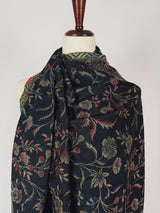Charcoal Black kashmiri wool Kashmiri shawl with traditional kani weave — Kaash Collection