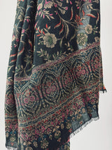 Charcoal Black kashmiri wool Kashmiri shawl with traditional kani weave — Kaash Collection
