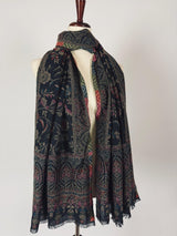 Charcoal Black kashmiri wool Kashmiri shawl with traditional kani weave — Kaash Collection