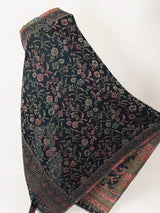 Charcoal Black kashmiri wool Kashmiri shawl with traditional kani weave — Kaash Collection