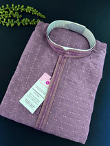 Lavender men's kurta pajama in soft silk with embroidery with tiny sequins — Kaash Collection