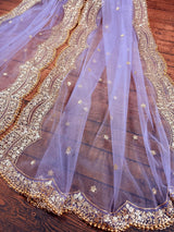 Lavender Net Sequin dupatta in net with gold zari, sequin & bead work on net — Kaash Collection