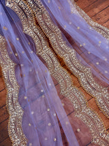 Lavender Net Sequin dupatta in net with gold zari, sequin & bead work on net — Kaash Collection