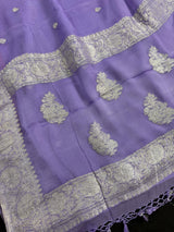 Lavender pure banarasi chiffon silk saree with silver zari weave — Kaash Collection