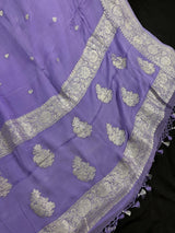 Lavender pure banarasi chiffon silk saree with silver zari weave — Kaash Collection