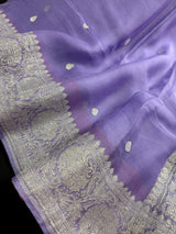 Lavender pure banarasi chiffon silk saree with silver zari weave — Kaash Collection