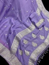 Lavender pure banarasi chiffon silk saree with silver zari weave — Kaash Collection