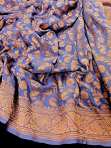 Lavender pure khaddi georgette banarasi silk saree with antique copper zari weave — Kaash Collection