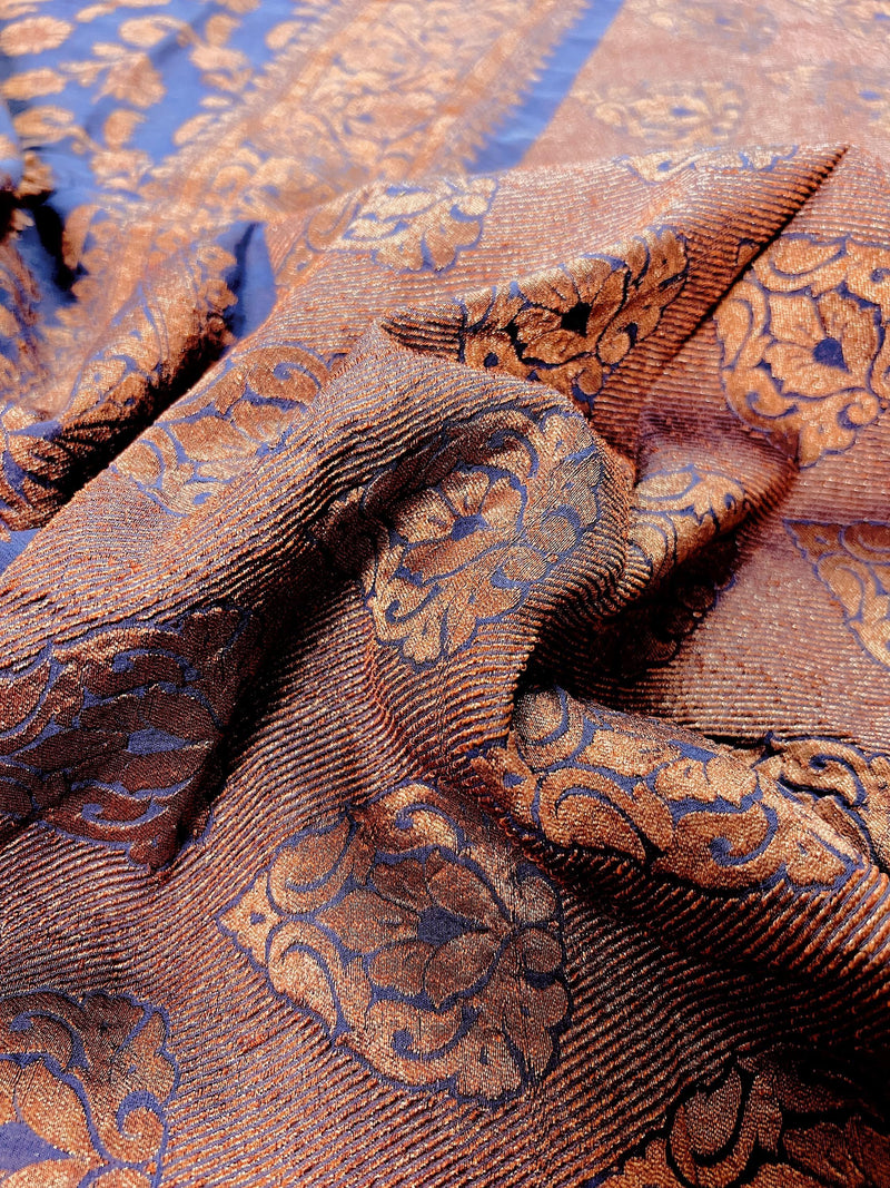 Lavender Color Pure Khaddi Georgette Banarasi Silk Saree with Antique Copper Zari Weave | Lavender Color Saree | SILK MARK CERTIFIED - Kaash