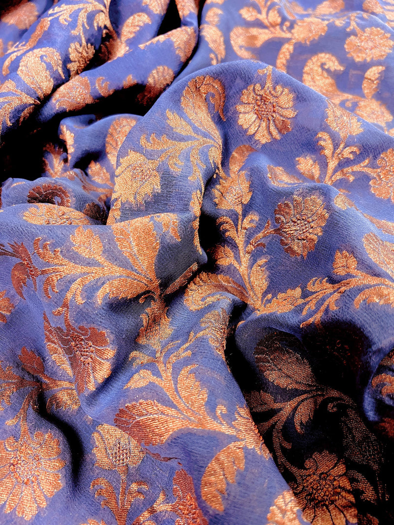 Lavender Color Pure Khaddi Georgette Banarasi Silk Saree with Antique Copper Zari Weave | Lavender Color Saree | SILK MARK CERTIFIED - Kaash