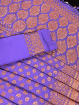 Lavender pure khaddi georgette banarasi silk saree with copper zari with wide border — Kaash Collection