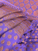 Lavender pure khaddi georgette banarasi silk saree with copper zari with wide border — Kaash Collection