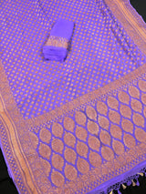Lavender pure khaddi georgette banarasi silk saree with copper zari with wide border — Kaash Collection