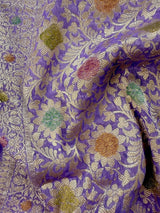 Lavender pure khaddi georgette banarasi silk saree with muted gold zari with hand-brush — Kaash Collection