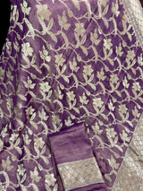 Lavender Color Pure Khaddi Georgette Tissue Banarasi Silk Saree with Floral Jaal | SILK MARK CERTIFIED Saree - Kaash