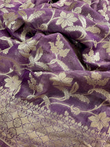 Lavender Color Pure Khaddi Georgette Tissue Banarasi Silk Saree with Floral Jaal | SILK MARK CERTIFIED Saree - Kaash