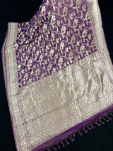 Lavender Color Pure Khaddi Georgette Tissue Banarasi Silk Saree with Floral Jaal | SILK MARK CERTIFIED Saree - Kaash